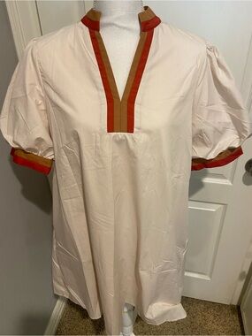 entro Cream Tunic Dress with Rust and Tan Trim